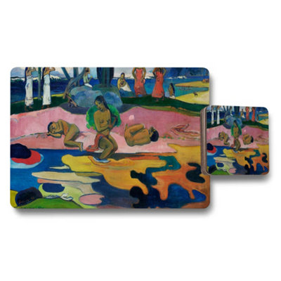 B&Q -  Colorful Beach Scene Placemat And Coaster Set For Table Decor