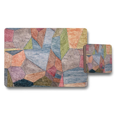 Benjamin Tate Design Geometric Mosaic Placemat Coaster Set Multicolor Wood Texture from B&Q