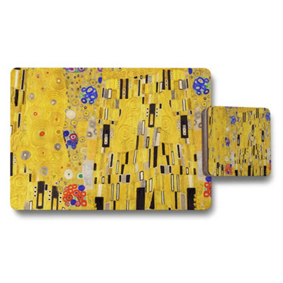 B&Q -  Klimt Inspired Placemat And Coaster Set In Gold Mosaic Pattern