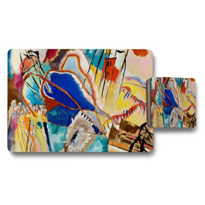 B&Q -  Abstract Colorful Placemat And Coaster Set For Dining Table
