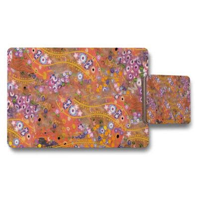 B&Q -  Vibrant Orange Floral Abstract Placemat And Coaster Set