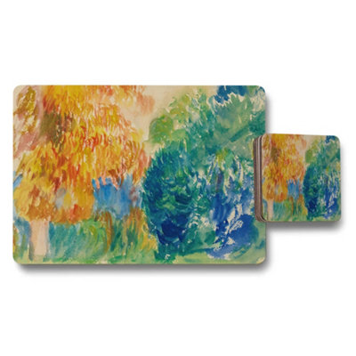Benjamin Tate Design Colorful Abstract Landscape Placemat And Coaster Set from B&Q