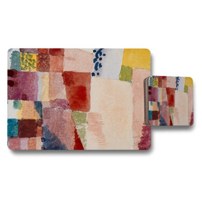B&Q -  Abstract Color Block Placemat And Coaster Set With Modern Art Design
