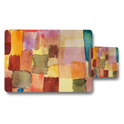 Benjamin Tate Design Colorful Abstract Patchwork Placemat And Coaster Set from B&Q