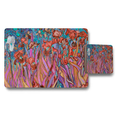 B&Q -  Colorful Floral Placemats And Coaster Set With Abstract Art