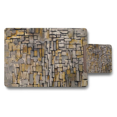 B&Q -  Abstract Stone Pattern Placemats And Coaster Set With Modern Geometric Design