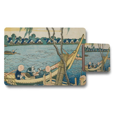 B&Q -  Ukiyoe River Scene Placemat And Coaster Set Vintage Japanese Print