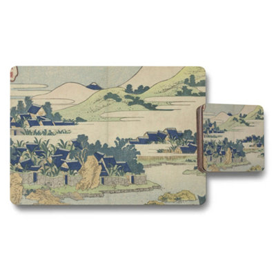 Benjamin Tate Design Japanese Landscape Placemat And Coaster Set Ukiyoe Style from B&Q