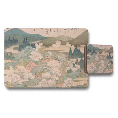 B&Q -  Japanese Style Landscape Placemats And Coaster Set With Scenic Artwork