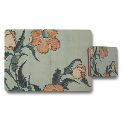 B&Q -  Vintage Floral Poppy Print Placemat And Coaster Set