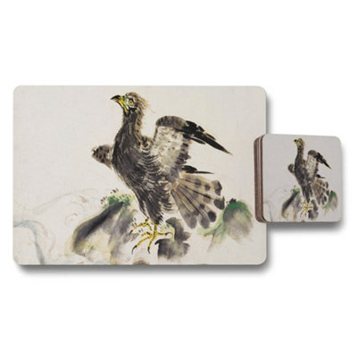 B&Q -  Bird Of Prey Placemats And Coasters Set Watercolor Print
