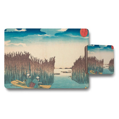 B&Q -  Placemat And Coaster Set With Japanese Ukiyoe River Scene Artwork