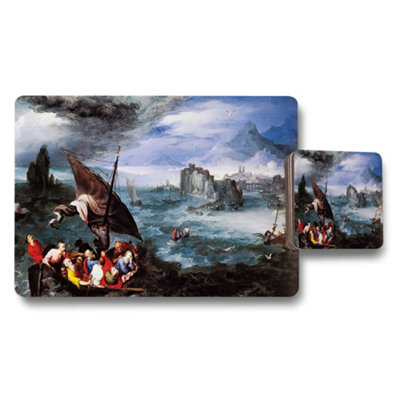 Benjamin Tate Design Seascape Naval Battle Painting Placemat And Coaster Set from B&Q