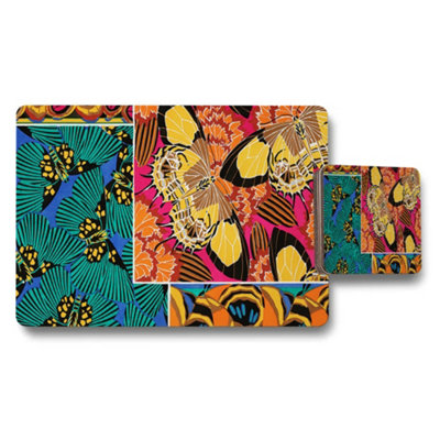 B&Q -  Vibrant Butterfly Floral Placemat And Coaster Set For Dining Table