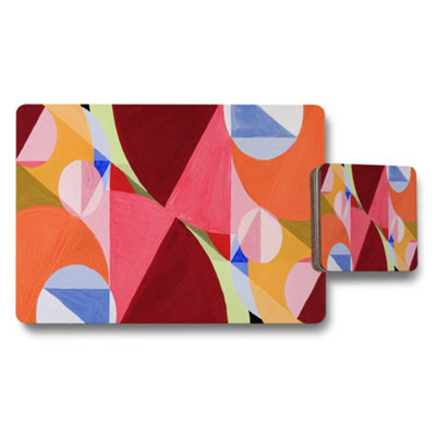 B&Q -  Abstract Geometric Placemat And Coaster Set In Multicolor Modern Table Decor