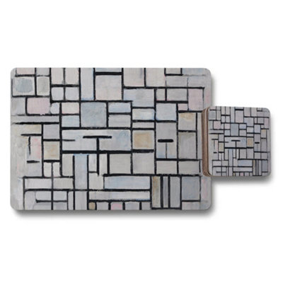 Benjamin Tate Design Geometric Abstract Placemat And Coaster Set With Rectangular Tile Pattern from B&Q