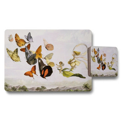 B&Q -  Butterfly Garden Placemats And Coaster Set With Fairy Illustration
