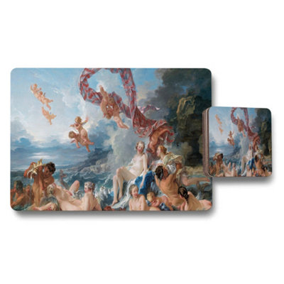 B&Q -  Placemat And Coaster Set With Classical Beach Scene Artwork