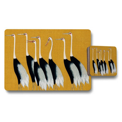 B&Q -  Cranes On Mustard Yellow Placemats And Coaster Set