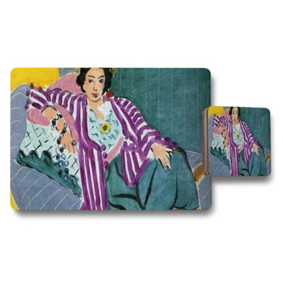 Benjamin Tate Design Artistic Placemat And Coaster Set Featuring Woman In Purple Striped Robe from B&Q