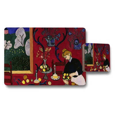 B&Q -  Placemat And Coaster Set Featuring Red Table Scene Artwork