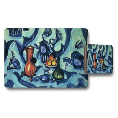 B&Q -  Blue Abstract Still Life Placemat And Coaster Set Artwork