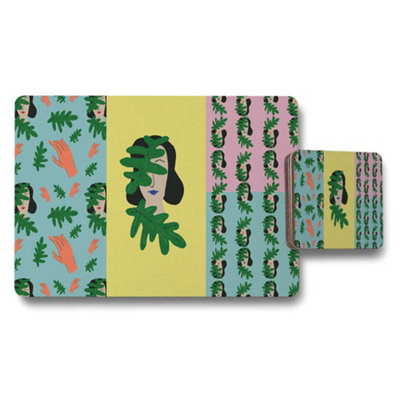 B&Q -  Tropical Leaf Pattern Placemat And Coaster Set For Table