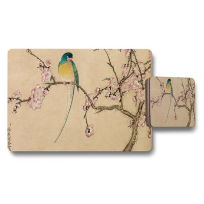 B&Q -  Blue Kingfisher On Plum Blossom Placemat And Coaster Set