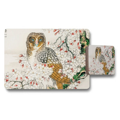 B&Q -  Owl And Cherry Blossom Placemats And Coaster Set Art Print