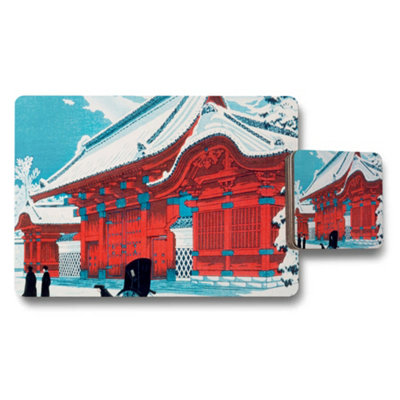 B&Q -  Japanese Temple Red Gate Placemat And Coaster Set Winter Scene