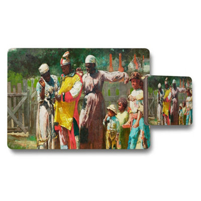 B&Q -  Placemat And Coaster Set With Vintage African Village Scene Artwork