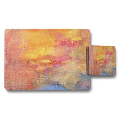 B&Q -  Abstract Art Placemat And Coaster Set In Warm Sunset Tones