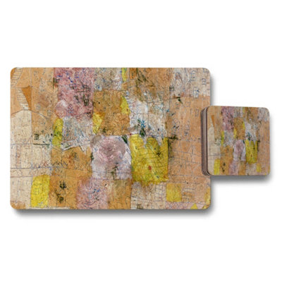 B&Q -  Abstract Texture Placemat And Coaster Set In Warm Earth Tones