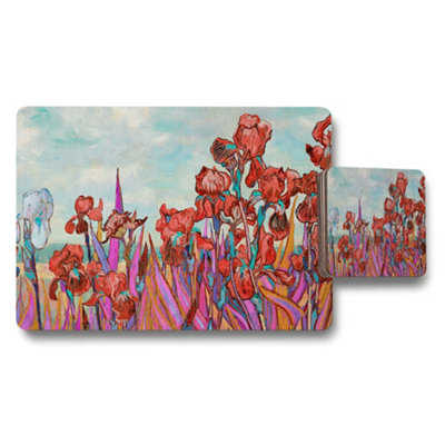B&Q -  Red Floral Placemat And Coaster Set With Abstract Design