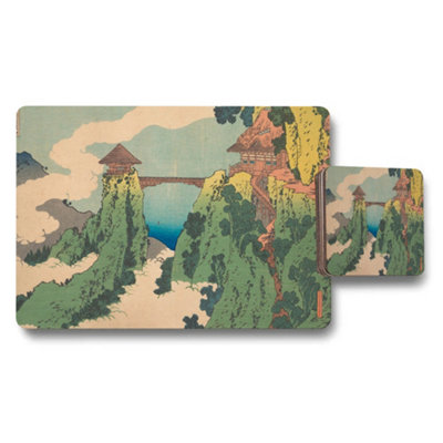 B&Q -  Japanese Ukiyoe Style Mountain Landscape Placemat And Coaster Set