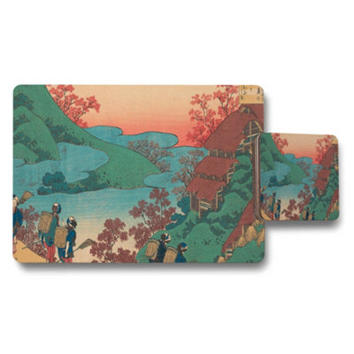 Benjamin Tate Design Japanese Ukiyoe Landscape Placemat And Coaster Set For Dining Table from B&Q