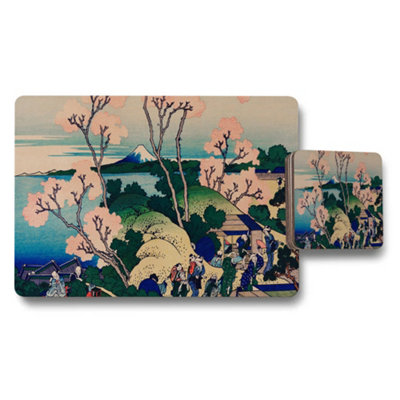 B&Q -  Japanese Ukiyoe Landscape Placemat And Coaster Set Mount Fuji