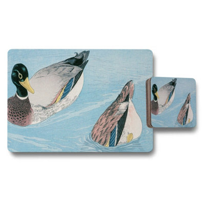 B&Q -  Duck Themed Placemat And Coaster Set With Watercolor Illustration