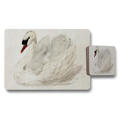 Benjamin Tate Design Swan Watercolor Placemat And Coaster Set For Dining Table from B&Q
