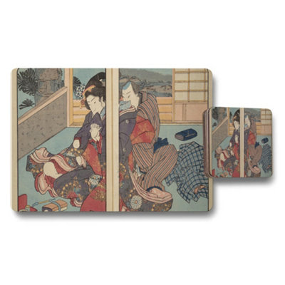B&Q -  Ukiyoe Style Placemats And Coaster Set With Traditional Japanese Artwork