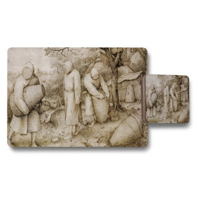 B&Q -  Vintage Village Scene Placemats And Coaster Set With Sepia Print