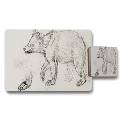 B&Q -  Bear Sketch Placemat And Coaster Set For Dining Table Home Decor