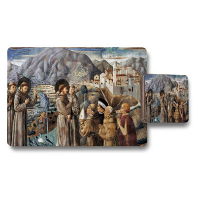 Benjamin Tate Design Medieval Monastic Scene Placemat And Coaster Set With Town Artwork from B&Q
