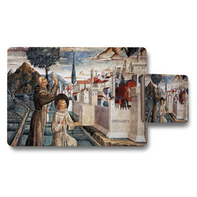 B&Q -  Medieval Cityscape Placemat Coaster Set With Historic Wall Scene