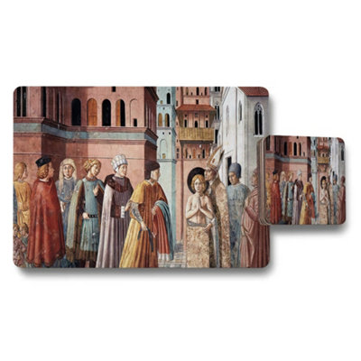 Benjamin Tate Design Medieval City Scene Placemat And Coaster Set With Historic Artwork from B&Q