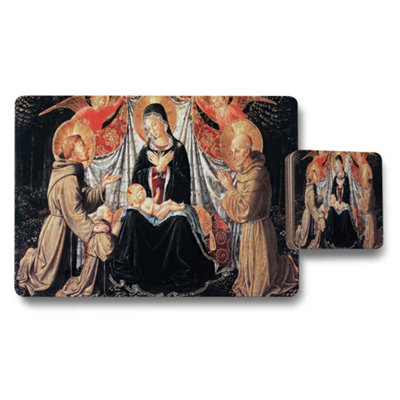 B&Q -  Madonna And Child Blessing Artwork Placemats And Coaster Set For Dining Table