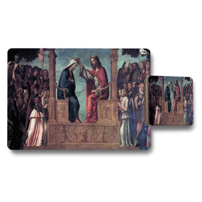 Benjamin Tate Design Religious Artwork Placemat And Coaster Set With Coronation Scene from B&Q