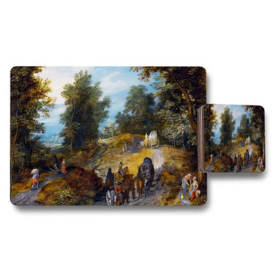 B&Q -  Landscape Painting Placemat And Coaster Set For Dining Table Decor