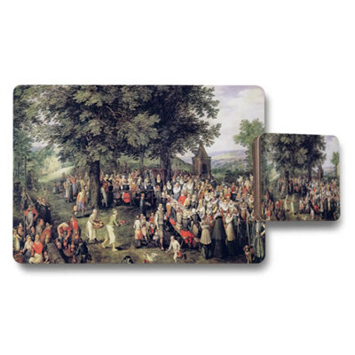 B&Q -  Placemat And Coaster Set Vintage Painting Garden Party Scene