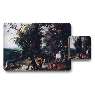 B&Q -  Forest Landscape Placemat And Coaster Set With Wildlife Artwork